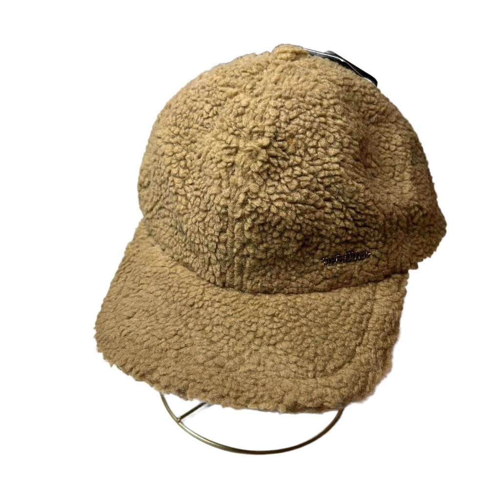 Steve Madden Womens Ivory Brown Sherpa Cap With Logo Adjustable One Size New